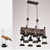 ieftine Lumini pandantive-55cm led lung retro bandă candelabru din lemn cu sticlă umbră funie 6 capete pandantiv lumini albe calde corp de iluminat decorativ retro rustic antic plafon ac110v ac220v
