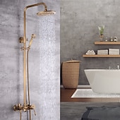 cheap Shower Faucets-Shower Faucet,Shower System Set Handshower Included pullout Waterfall Vintage Style/Country Brass Mount Outside Ceramic Valve Bath Shower Mixer Taps