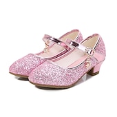 cheap Kids&#039; Princess Shoes-Girls&#039; Glitter Mary Jane Shoes - Sparkly Low Heel Dress Shoes with Strap and Charm for Parties and Special Occasions