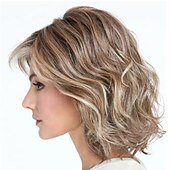 abordables perruque plus âgée-perruques blondes pour femmes perruque synthétique bouclée avec une frange perruque courte cheveux synthétiques brun clair design à la mode pour femmes classique cool brun clair