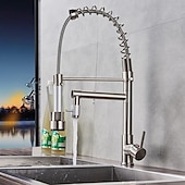 economico Rubinetti per lavello-Rubinetto da cucina, doccetta estraibile montata sul ponte in ottone cromato Rubinetti da cucina contemporanei con interruttore caldo e freddo