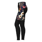 abordables Pantalons, shorts et jupes pour femmes-Femme Cuissard Long Collant Velo Vélo Pantalons Collants VTT Vélo tout terrain Vélo Route Des sports Graphic Botanique Floral Noël laid Chaud La peau 3 densités Respirable Séchage rapide Noir Rouge