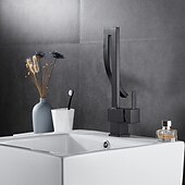 cheap Classical-Waterfall Bathroom Sink Mixer Faucet, 360 Rotating Basin Vessel Tap Single Handle Irregular Creative Design Brushed Nickel/Chrome/Matte Black/Golden Sink Tap with Hot and Cold Water Hose