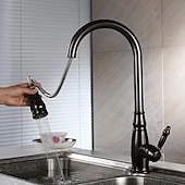 preiswerte Mit ausziehbarer Brause-Küchenspülen-Mischbatterie mit ausziehbarem Sprüher, Hochlichtbogen-Messing, Silber / Kaffee, Einhand-Einloch, ölgeriebene Bronze, herunterziehbare hohe Küchenarmaturen mit Warm- und Kaltwasserschlauch