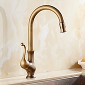 economico Rubinetti per lavello-rubinetto da cucina, ottone antico monocomando un foro beccuccio standard centerset rubinetti da cucina girevoli contemporanei con interruttore freddo e caldo