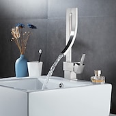 cheap Classical-Waterfall Bathroom Sink Mixer Faucet, 360 Rotating Basin Vessel Tap Single Handle Irregular Creative Design Brushed Nickel/Chrome/Matte Black/Golden Sink Tap with Hot and Cold Water Hose