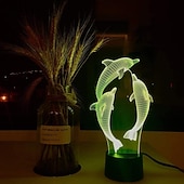 abordables Veilleuses 3D-Veilleuse dauphin 3d 16 couleurs lampe de chevet marsouin avec télécommande cadeau d'anniversaire pour enfant bébé fille
