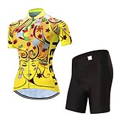 abordables Conjuntos de Ropa de Mujer-Mujer Maillot de Ciclismo con Culotte Manga Corta MTB Bicicleta Montaña Ciclismo Carretera Verano Primavera Otoño Amarillo Rosa Rojo Rayas Estampado Flores Botánica Flor Gracioso Bicicleta Filtro