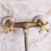 economico Rubinetti doccia-set rubinetto doccia - doccetta inclusa stile vintage estraibile / ottone antico country montaggio esterno rubinetti miscelatore doccia vasca da bagno in ceramica / due maniglie un foro