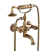 cheap Shower Faucets-Shower Faucet Set - Handshower Included pullout Vintage Style / Country Antique Brass Mount Outside Ceramic Valve Bath Shower Mixer Taps