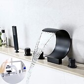 economico Rubinetti per vasca da bagno-Rubinetto per vasca da bagno, ottone moderno in stile moderno, bronzo lucidato a olio, vasca romana, valvola in ceramica, rubinetti miscelatori per vasca da bagno con cascata con interruttore caldo e