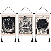 preiswerte Makrame -Wandhänge und gewebter Wandteppich-Boho-Packung mit 3 Tarot Weissagung gewebte böhmische Wandteppiche Kunstdekor Decke Vorhang zum Aufhängen Zuhause Schlafzimmer Wohnzimmer Dekoration nordische Baumwolle Leinen Quaste Mond Sterne