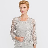 cheap Mother&#039;s Wraps-Mother&#039;s Wraps Bolero Coats / Jackets Elegant 3/4 Length Sleeve Floral Lace Wedding Guest Wraps With Lace For Fall Wedding Event Formal Party Spring &amp; Summer Only Wraps dress to impress 2025