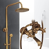 baratos Torneiras de Duche-Torneira de chuveiro, conjunto de sistema de chuveiro Chuveiro de mão incluído Cachoeira estilo vintage/montagem de latão antigo do país fora da válvula de cerâmica torneiras misturadoras de chuveiro