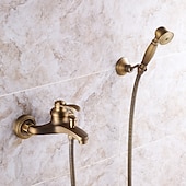 cheap Shower Faucets-Shower Faucet Set Handshower Included Vintage Style/Country Brass Mount Outside Ceramic Valve Bath Shower Mixer Taps/Single Handle/Yes/Single Handle Three Holes