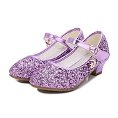 cheap Kids&#039; Princess Shoes-Girls&#039; Glitter Mary Jane Shoes - Sparkly Low Heel Dress Shoes with Strap and Charm for Parties and Special Occasions