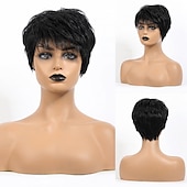 economico Parrucche di capelli veri senza cuffia-Miscela di capelli umani Parrucca Corto Liscio Taglio scalato Acconciature corte 2020 Bacca Classico Dritto Nero Biondo Marrone Naturale Senza tappo Per donna Bionda pallida Biondo miele / biondo