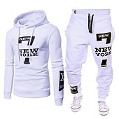 tanie podstawowe dresy-Męskie Dres Bluza Ściągana na sznurek 2-częściowa Litera Zestaw strojów Zestawy odzież Wiosna Jesień Zima Czarny Biały Trening w siłowni Jogging Szkolenie Keep Warm Miękka Odprowadza wilgoć Normalny
