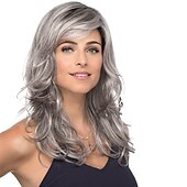 billige eldre parykk-grå parykker for kvinner syntetisk parykk krøllet naturlig rett med pannelugg parykk blond middels lengde lys blond sølvgrå blond syntetisk hai