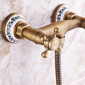 economico Rubinetti doccia-set rubinetto doccia - doccetta inclusa stile vintage estraibile / ottone antico country montaggio esterno rubinetti miscelatore doccia vasca da bagno in ceramica / due maniglie un foro