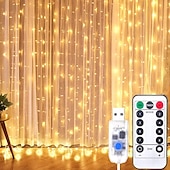 olcso USB-tápellátás-ablak függöny zsinór lámpák 300 led csillogó csillag 3m x 3m függő tündérfények esküvői dekoráció 8 világítási mód hálószobához esküvői partihoz otthoni kert fali dekoráció usb tápellátás ir