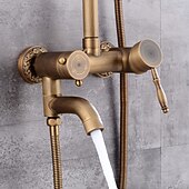 billiga Duschkranar-duschkran, duschsystemset handdusch ingår utdragbar vattenfall vintagestil/country mässingsfäste utanför keramisk ventil badkar duschblandare