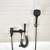 economico Rubinetti per vasca da bagno-Rubinetto per vasca da bagno a parete nero, rubinetto per bagno a 3 ugelli vasca da bagno miscelatore per vasca romana miscelatore in ottone con 2 spruzzatori spruzzatore per bidet