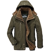 billiga Herrjackor och -rockar-herr vinter fleecejacka militära taktiska jackor tjocka varma jackor avtagbar luva vindjacka sport trenchcoats topp parka plus size fleecefoder flerfickor fritids ytterkläder brun