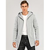 お買い得  カジュアルジャケット-男性用 フーディージャケット カジュアルジャケット デイリーウェア フード付き カジュアル ジャケット アウターウェア 平織り ブラック ホワイト ライトグレー