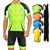 お買い得  男性用衣料品セット-男性用 ビブショーツ付きサイクリングジャージー 半袖 マウンテンサイクリング ロードバイク 秋 イエロー ライトグリーン レッド バイク スーツウェア 高通気性 速乾性 後ポケット ライクラ スポーツ パターン柄 衣類