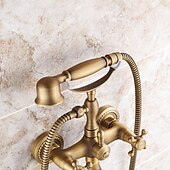 cheap Shower Faucets-Shower Faucet Set Brass with Bathtub Spout Shower System, 2 Knob Handle Telephone Style Heldhand Showerhand 1.5m Hose Wall Mounted Tap