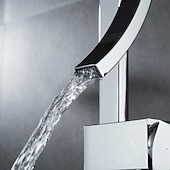 cheap Classical-Waterfall Bathroom Sink Mixer Faucet, 360 Rotating Basin Vessel Tap Single Handle Irregular Creative Design Brushed Nickel/Chrome/Matte Black/Golden Sink Tap with Hot and Cold Water Hose