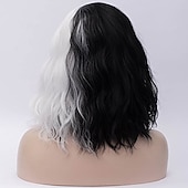 economico Parrucche dei personaggi dei film-parrucche metà bianche e metà nere parrucca cruella deville parrucca sintetica a due colori parrucca lunga fino alle spalle parrucche di carnevale