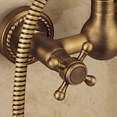 cheap Shower Faucets-Vintage Shower System Faucet Combo Set Ceramic Mixer Valve, 8 inch Brass Rainfall Shower Head Showerhead with Handheld Spray, Antique Wall Mounted Tub and Shower Kit Bathroom Bath