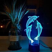 abordables Veilleuses 3D-Veilleuse dauphin 3d 16 couleurs lampe de chevet marsouin avec télécommande cadeau d'anniversaire pour enfant bébé fille