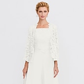 cheap Mother&#039;s Wraps-Mother&#039;s Wraps Bolero Coats / Jackets Elegant 3/4 Length Sleeve Floral Lace Wedding Guest Wraps With Lace For Fall Wedding Event Formal Party Spring &amp; Summer Only Wraps dress to impress 2025
