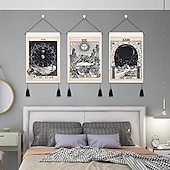 preiswerte Makrame -Wandhänge und gewebter Wandteppich-Boho-Packung mit 3 Tarot Weissagung gewebte böhmische Wandteppiche Kunstdekor Decke Vorhang zum Aufhängen Zuhause Schlafzimmer Wohnzimmer Dekoration nordische Baumwolle Leinen Quaste Mond Sterne