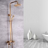 billiga Duschkranar-duschkran, duschsystemset handdusch ingår utdragbar vattenfall vintagestil/country mässingsfäste utanför keramisk ventil badkar duschblandare