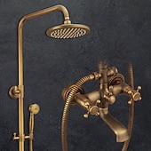 baratos Torneiras de Duche-Torneira de chuveiro, conjunto de sistema de chuveiro Chuveiro de mão incluído Cachoeira estilo vintage/montagem de latão antigo do país fora da válvula de cerâmica torneiras misturadoras de chuveiro