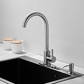 baratos Torneiras de Cozinha-torneira de cozinha montada em deck de aço inoxidável, torneira de cozinha giratória multifuncional escovada com níquel com interruptor quente e frio