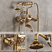 cheap Shower Faucets-Shower Faucet Set - Handshower Included pullout Vintage Style / Country Antique Brass Mount Outside Ceramic Valve Bath Shower Mixer Taps