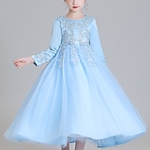 preiswerte Kleider für die Blumenmädchen-Blumenmädchenkleid Mädchen Kleid Prinzessinenkleid Party Kleid Formal Hochzeit Party Elegant Kuschelig Ausgefallene Kindertag Gitter Blumen Langarm Rundhalsausschnitt Beige Weiß