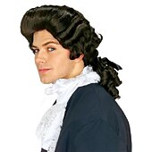 baratos Perucas Históricas-fantasia cosplay peruca parte do meio ondulada peruca marrom cabelo sintético peruca preta masculina carnaval