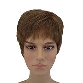 economico Parrucche uomo-Parrucche sintetiche Parrucchini Liscio Taglio corto spettinato Parrucca Corto Marrone chiaro Capelli sintetici 8 pollice Per uomo Resistente al calore Marrone hairjoy