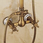 cheap Shower Faucets-Shower Faucet,Shower System/Rainfall Shower Head System Set Handshower Included pullout Rainfall Shower Vintage Style/Country Brass Mount Outside Ceramic Valve Bath Shower Mixer Taps