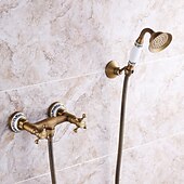 economico Rubinetti doccia-set rubinetto doccia - doccetta inclusa stile vintage estraibile / ottone antico country montaggio esterno rubinetti miscelatore doccia vasca da bagno in ceramica / due maniglie un foro