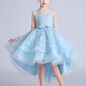 baratos Vestidos floridos-Vestido para Meninas das Flores Para Meninas Vestido Vestido de princesa Vestido de festa Espetáculo Casamento Festa Estilo bonito Princesa Doce Dia da Criança Com Transparência Multi Camadas Floral