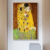 cheap Famous Paintings-Christmas World Famous Painting Series 100% Hand Painted Gustav Klimt's kiss Abstract Oil Painting on Canvas Wall Pictures For Living Room Home Decor Gift