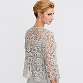 cheap Mother&#039;s Wraps-Mother&#039;s Wraps Bolero Coats / Jackets Elegant 3/4 Length Sleeve Floral Lace Wedding Guest Wraps With Lace For Fall Wedding Event Formal Party Spring &amp; Summer Only Wraps dress to impress 2025