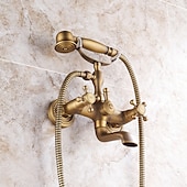 cheap Shower Faucets-Shower Faucet Set Brass with Bathtub Spout Shower System, 2 Knob Handle Telephone Style Heldhand Showerhand 1.5m Hose Wall Mounted Tap